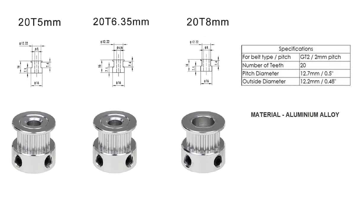Motor Pulley 6mm Belt GT2 Timing Pulley 16/20 Teeth - Best Quality for 3D Printer Stepper Motor - Image 2