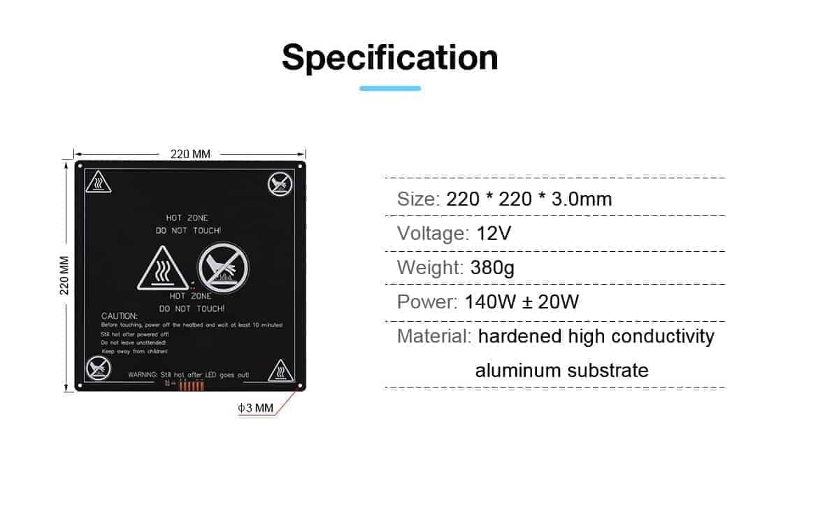 3d printer heatbed 220x220mm aluminium 3mm 12V thickness high temperature for 3d printer - Image 3
