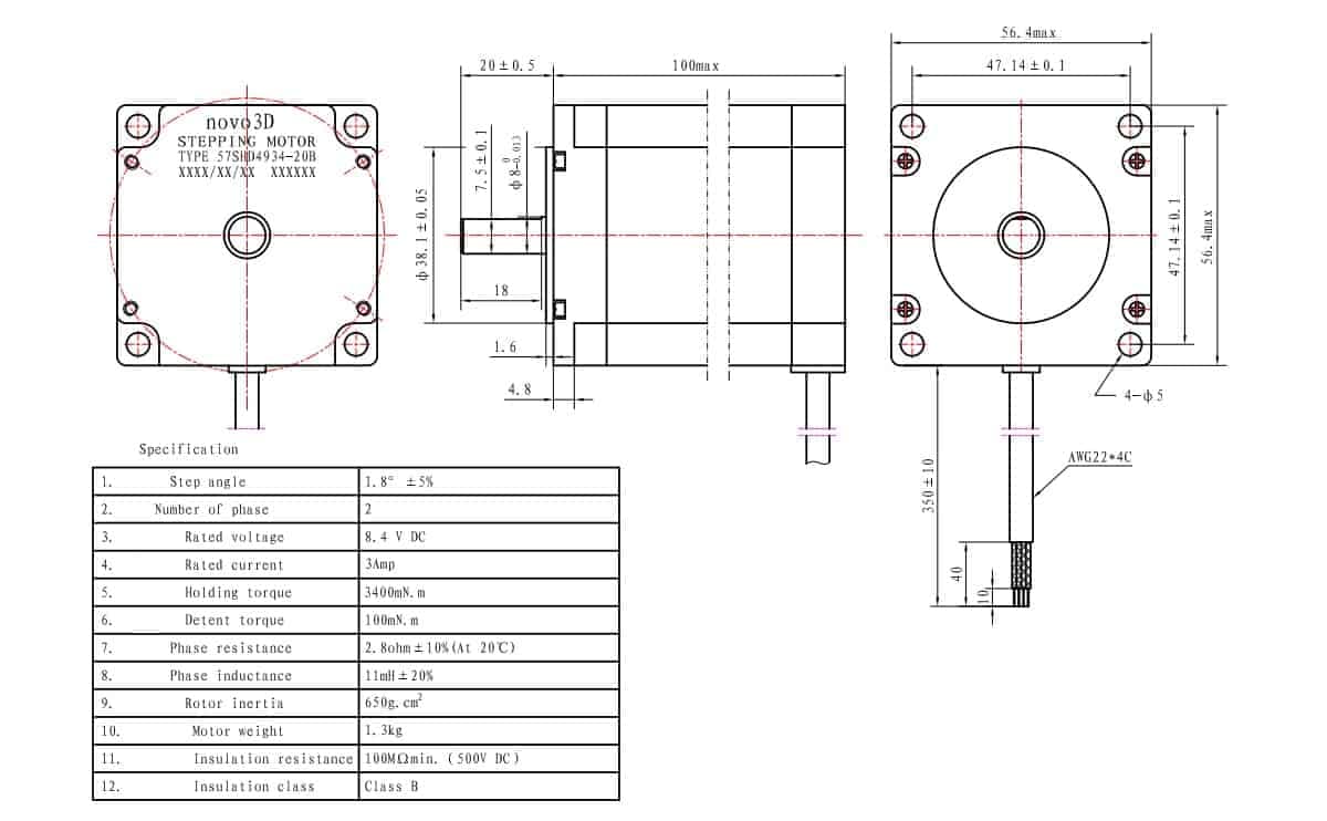 Nema23 Stepper motor 11.6/18.9/34 Kgcm motor for 3d printer - Image 4