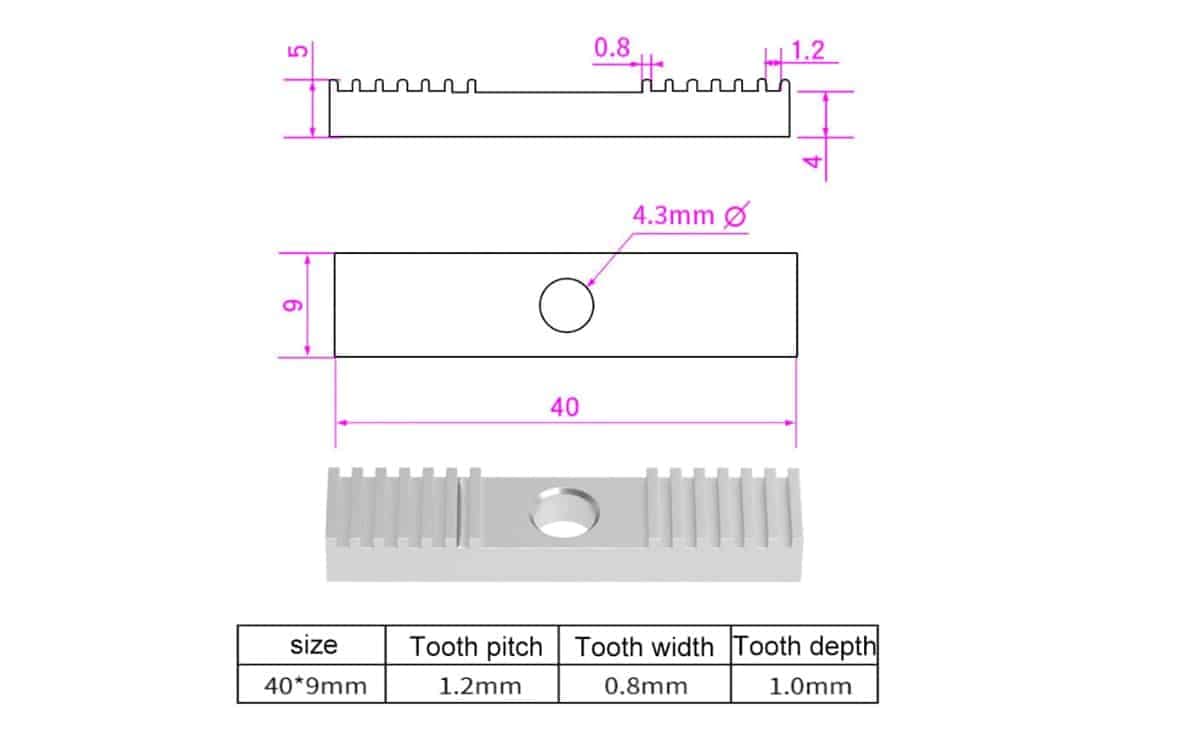GT2 clamp timing belt aluminum gear clamp mounting block tooth pitch 2mm clamp fixed clip 9x40mm - Image 2