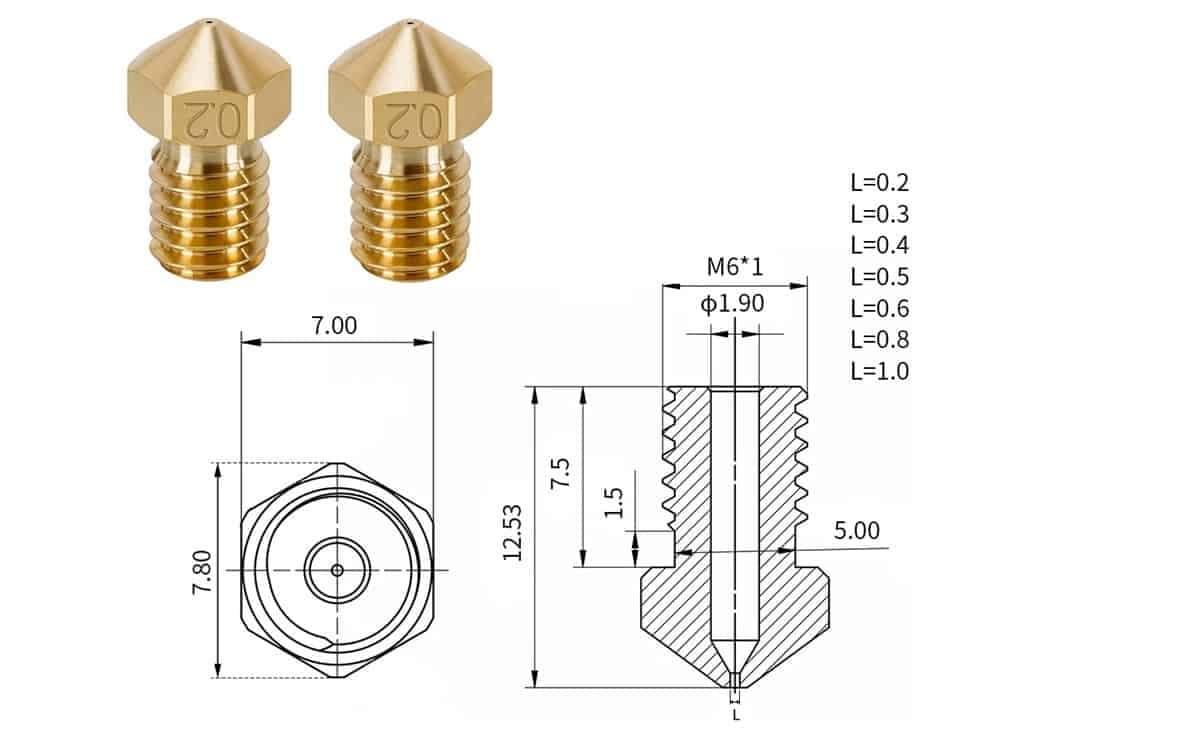 E3D V6 high precision nozzle M6 e3d high precision brass nozzles for 1.75mm filament for 3d printer - Image 2