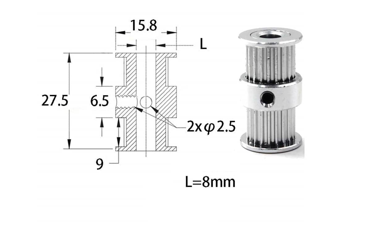 Double Head GT2 Pulley for Motor Shaft 20 Tooth 8mm Bore for 6mm Belt – 3D Printer - Image 4