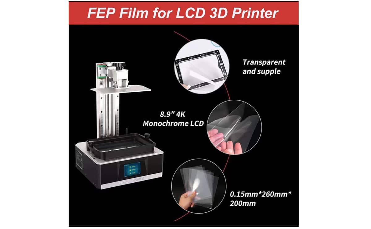 FEP Film 260x200x0.15mm for ANYCUBIC Photon Mono X, Mono X2, M3 Plus, ELEGOO Saturn, Saturn S, Saturn 4K, Phrozen Sonic Mighty 4K, Flashforge Foto 8.9 LCD 3D Printer, Resin Tank Fep Replacement - Image 2