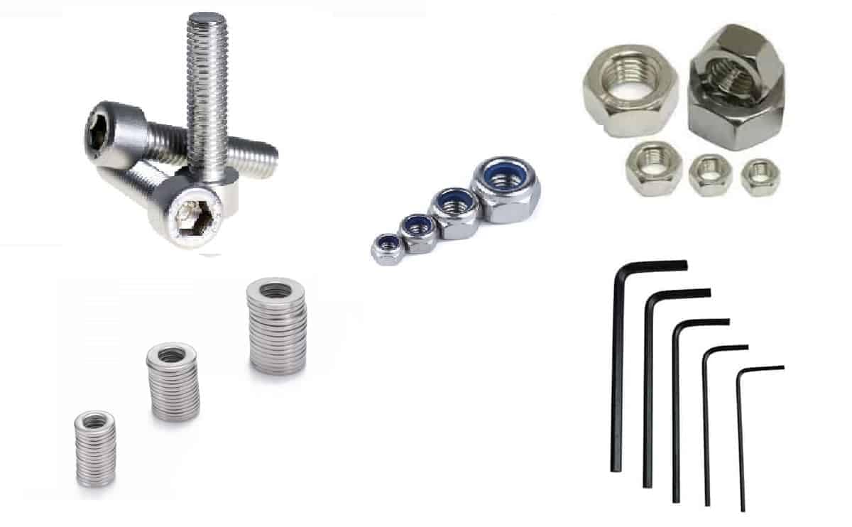 SS Fastener Set Allen Head Bolt, Nut, Washer And Allen Key Stainless Steel for 3D Printer 1 SS Fastener set