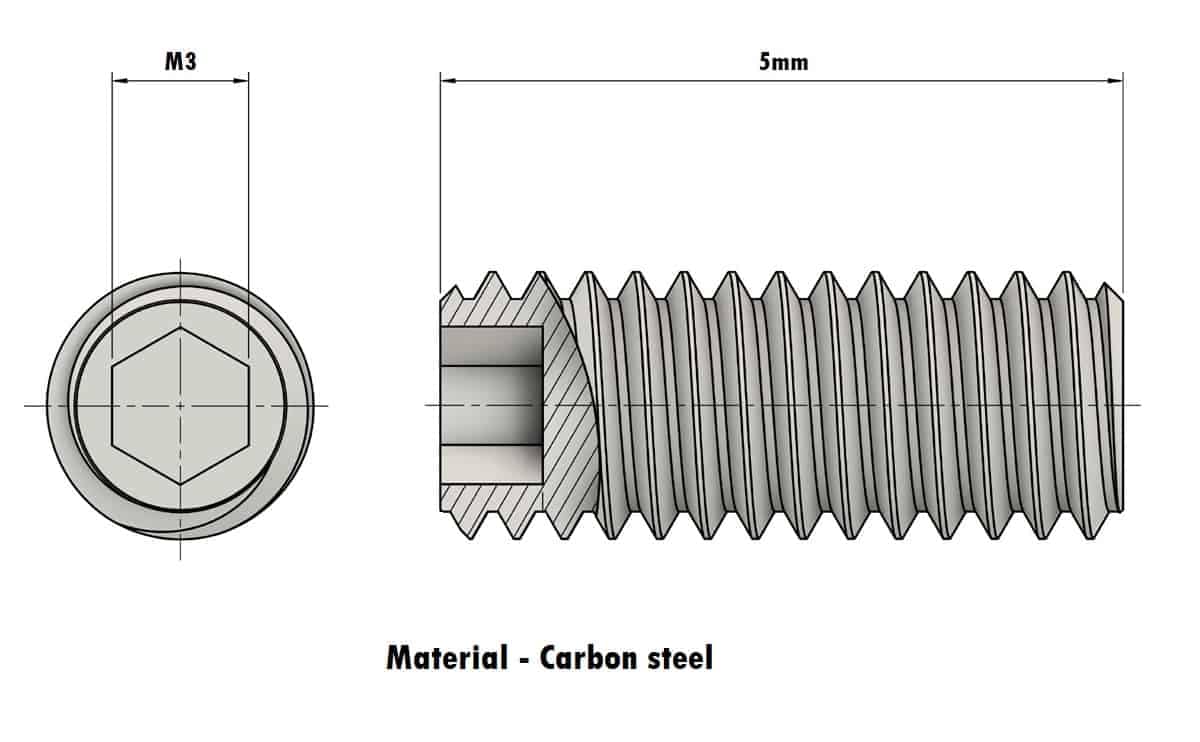 MS Grub Screw M3 M4 M5 5mm Headless Set Screw 2 MS Grub Screw M3 M4 M5 5mm Headless Set Screw - Image 2
