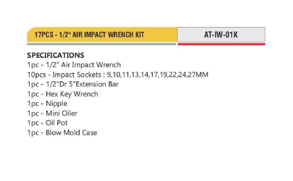 Professional Pneumatic Tools 17PCS - 1/2" AIR IMPACT WRENCH KIT 2 Professional Pneumatic Tools 17PCS - 1/2" AIR IMPACT WRENCH KIT - Image 2