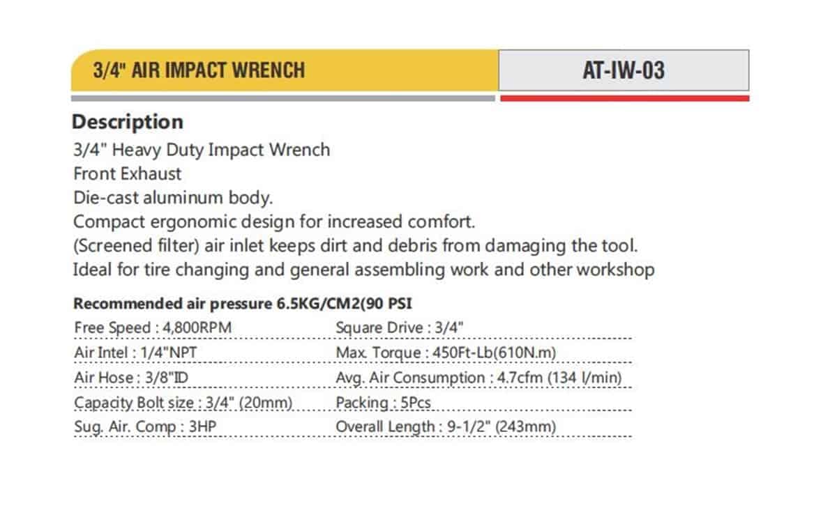 Professional Pneumatic Tools 3/4" AIR IMPACT WRENCH 2 Professional Pneumatic Tools 3/4" AIR IMPACT WRENCH - Image 2