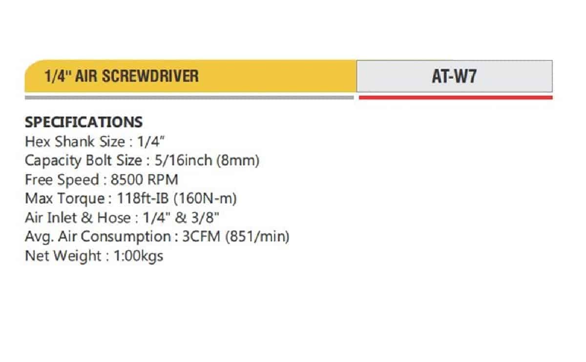 Professional Pneumatic Tools 1/4'' AIR SCREWDRIVER AT-W7 2 Professional Pneumatic Tools 1/4'' AIR SCREWDRIVER AT-W7 - Image 2
