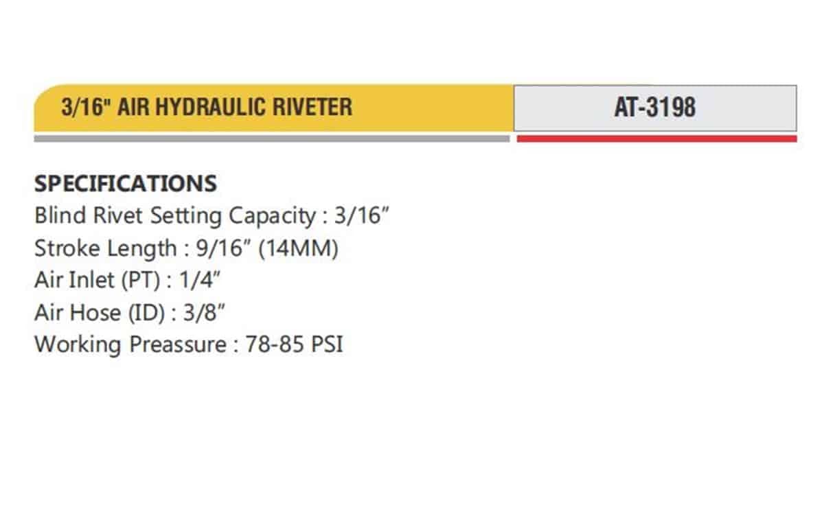 Professional Pneumatic Tools 3/16'' AIR HYDRAULIC RIVETER 2 Professional Pneumatic Tools 3/16'' AIR HYDRAULIC RIVETER - Image 2