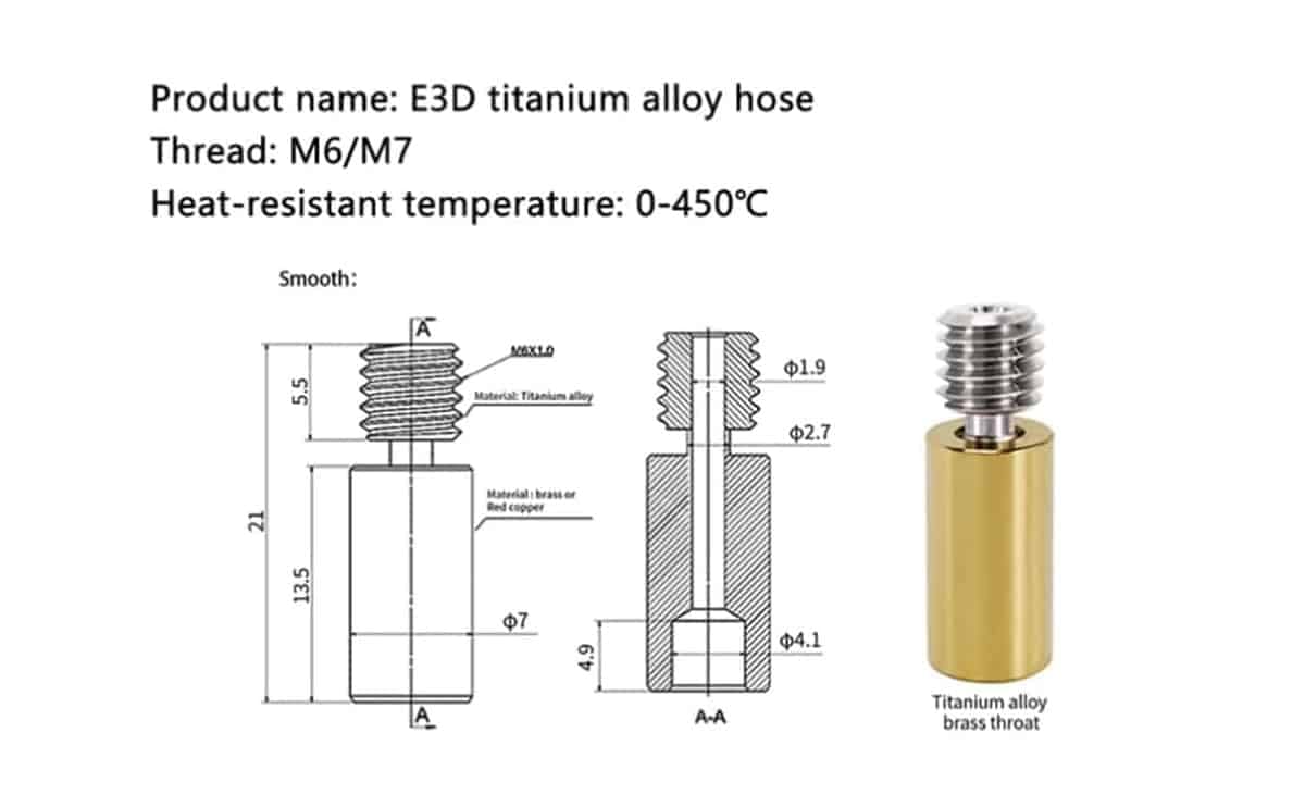 E3D V6 heatbreak Bimetal Titanium alloy brass heatbreak for 3D printer hotend throat for Prusa i3 MK3 thread smooth 2 E3D V6 heatbreak Bimetal Titanium alloy brass heatbreak for 3D printer hotend throat for Prusa i3 MK3 thread smooth - Image 2