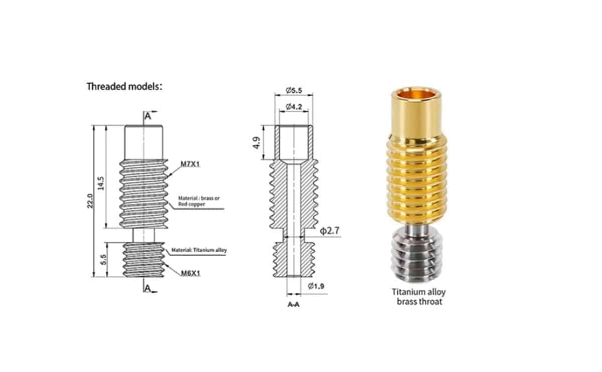 E3D V6 heatbreak Bimetal Titanium alloy brass heatbreak for 3D printer hotend throat for Prusa i3 MK3 thread smooth 3 E3D V6 heatbreak Bimetal Titanium alloy brass heatbreak for 3D printer hotend throat for Prusa i3 MK3 thread smooth - Image 3