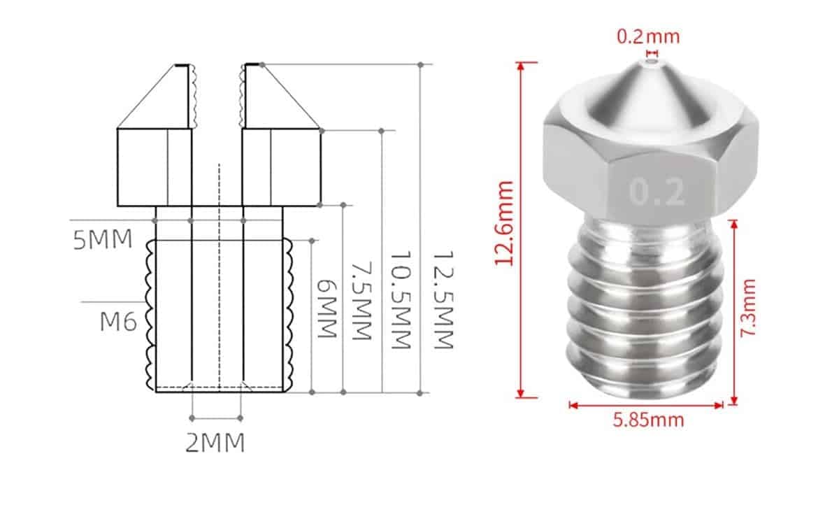 Stainless Steel Nozzle MK8 E3D Nozzle Size 0.4mm Corrosion Resistant Extruder for 1.75mm 3D Printer Extruder 2 Stainless Steel Nozzle MK8 E3D Nozzle Size 0.4mm Corrosion Resistant Extruder for 1.75mm 3D Printer Extruder - Image 2