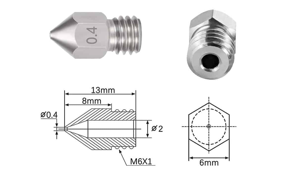 Stainless Steel Nozzle MK8 E3D Nozzle Size 0.4mm Corrosion Resistant Extruder for 1.75mm 3D Printer Extruder 3 Stainless Steel Nozzle MK8 E3D Nozzle Size 0.4mm Corrosion Resistant Extruder for 1.75mm 3D Printer Extruder - Image 3