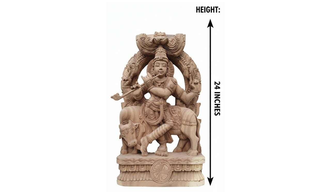 Wooden Amman Statue 24 Inch Handcrafted Goddess Amman Idol for Home & Temple - Image 3