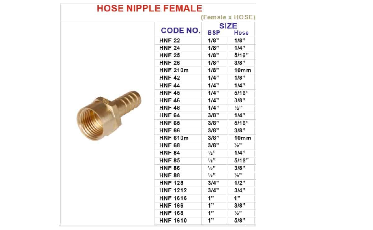 Brass hose nipple female fittings BSPT for transfer water, oil, gas