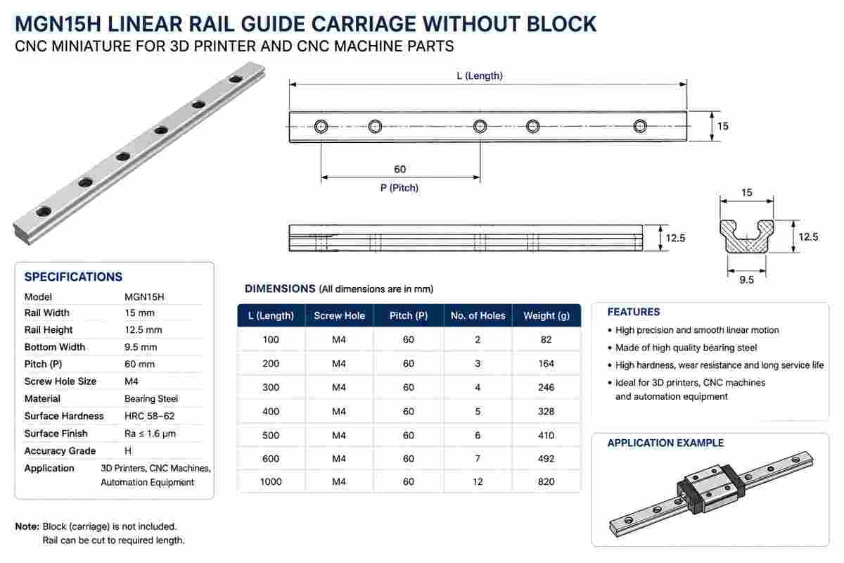 MGN15H Linear Rail Guide Carriage Without Block CNC Miniature for 3D Printer and CNC Machine Parts 3 MGN15H Linear Rail Guide Carriage Without Block CNC Miniature for 3D Printer and CNC Machine Parts - Image 3