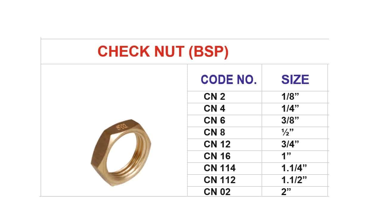 Brass check nut (BSP) pipe fittings for chemicals, flammable gases, slurries, and other plumbing applications - Image 2