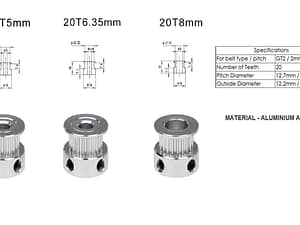 Motor Pulley 6mm Belt GT2 Timing Pulley 16/20 Teeth - Best Quality for 3D Printer Stepper Motor