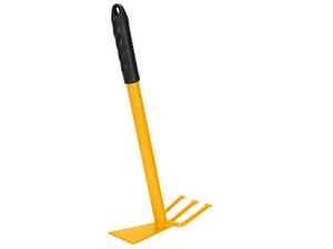 Garden hoe 3 prong fork ergonomic handle with hang-up hole hoe/fork combo hand digger and cultivator tiller I all-purpose gardening tool