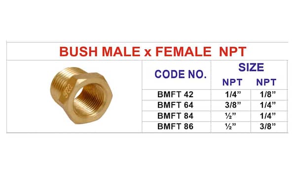 Brass bush male x female NPT pipe fittings for chemicals, flammable gases, slurries, and other plumbing applications - Image 2