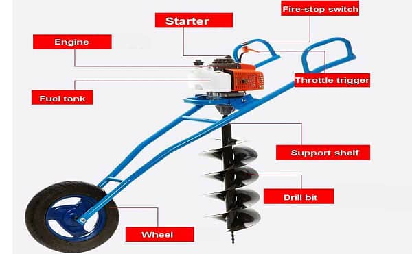 Trolley earth auger  63cc with single wheel with 12 inch drill bit post hole digger heavy duty equipment for agricultural earth auger price and farm tool - Image 2