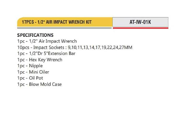 Air impact wrench kit 1/2 inch 17PCS Pneumatic Tools - Image 2