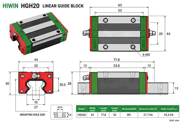 Buy Hiwin HGH20 Linear Guide Block for Industrial Usage