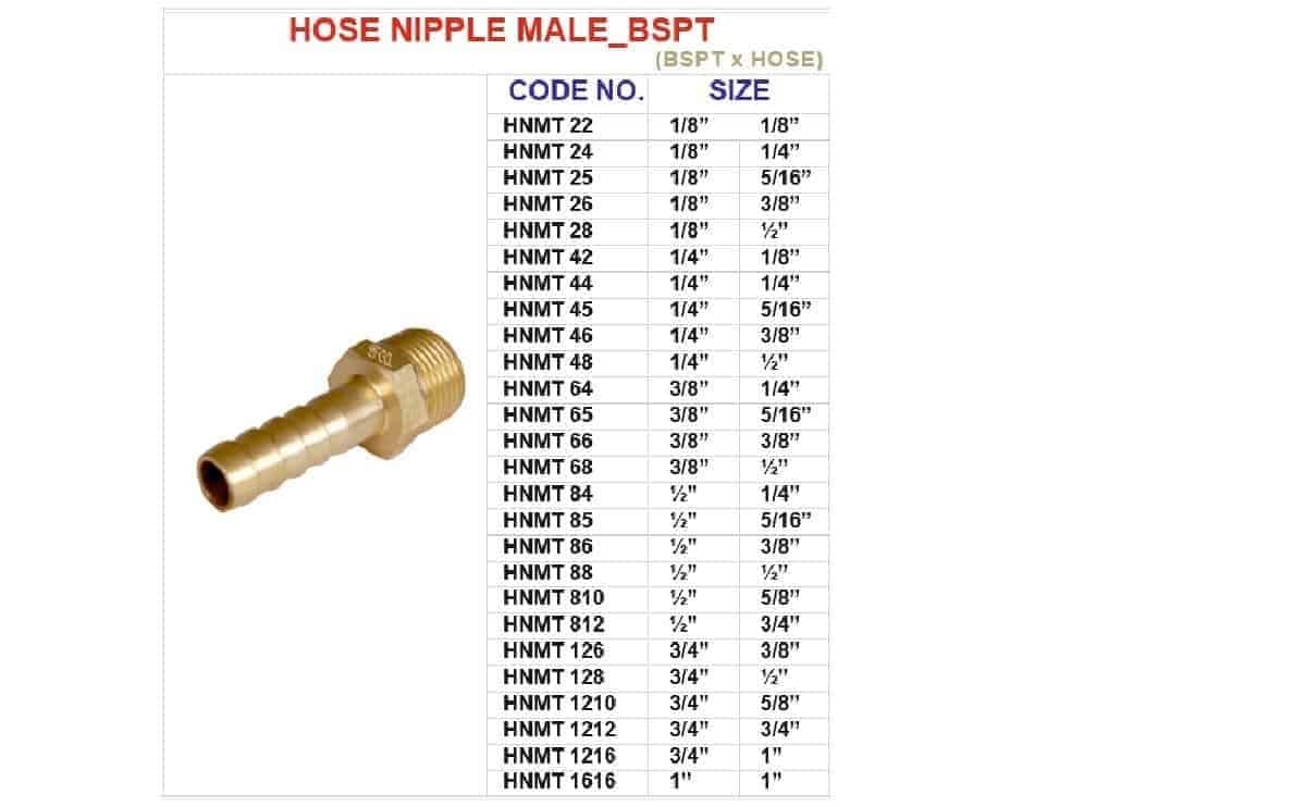 Brass hose male nipple fittings BSPT for transfer water, oil, gas